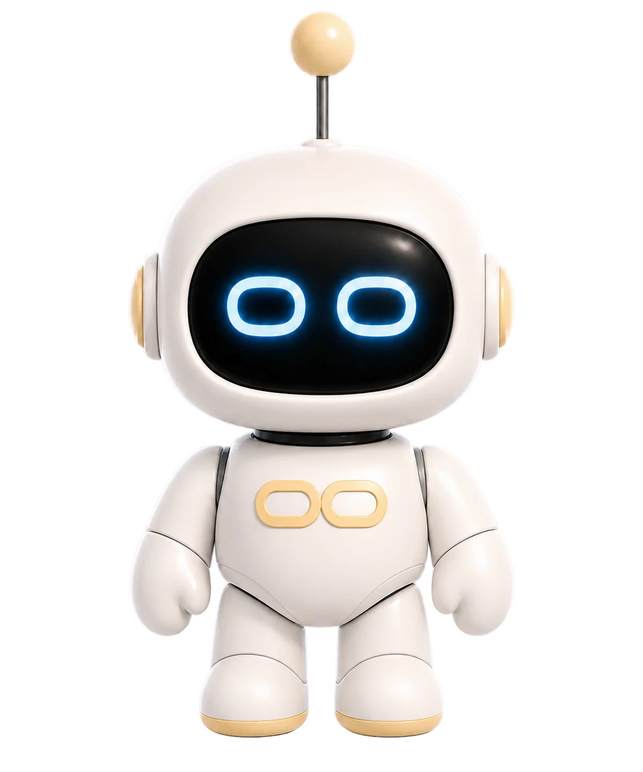Booshi, the Robooshies robot, standing and smiling